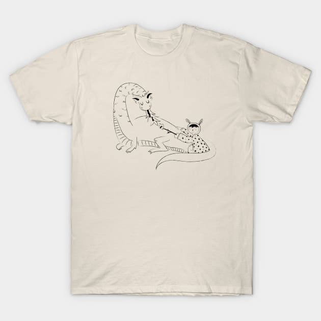 A Girl and Her Dragon - Cute Illustration T-Shirt by sadsquatch